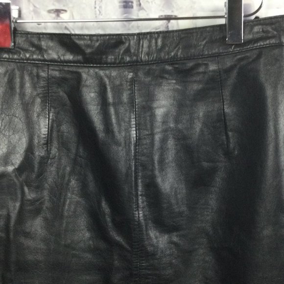 Vintage Black Leather Midi Skirt 11/12 - Picture 3 of 6